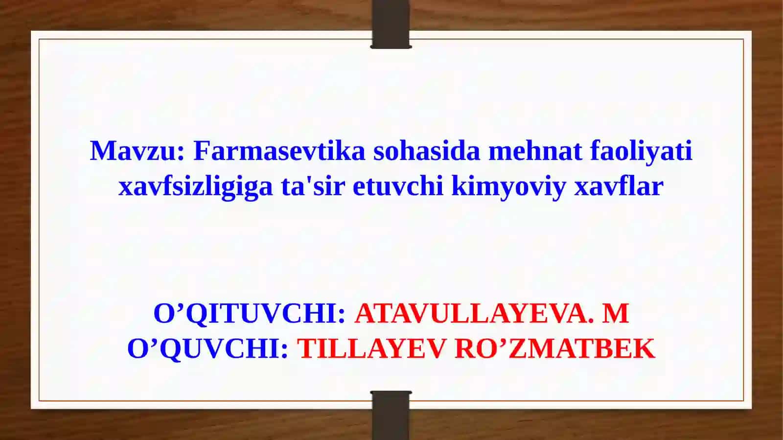 Farmasevtika sohasida mehnat faoliyati xavfsizligiga ta'sir etuvchi kimyoviy xavflar 2