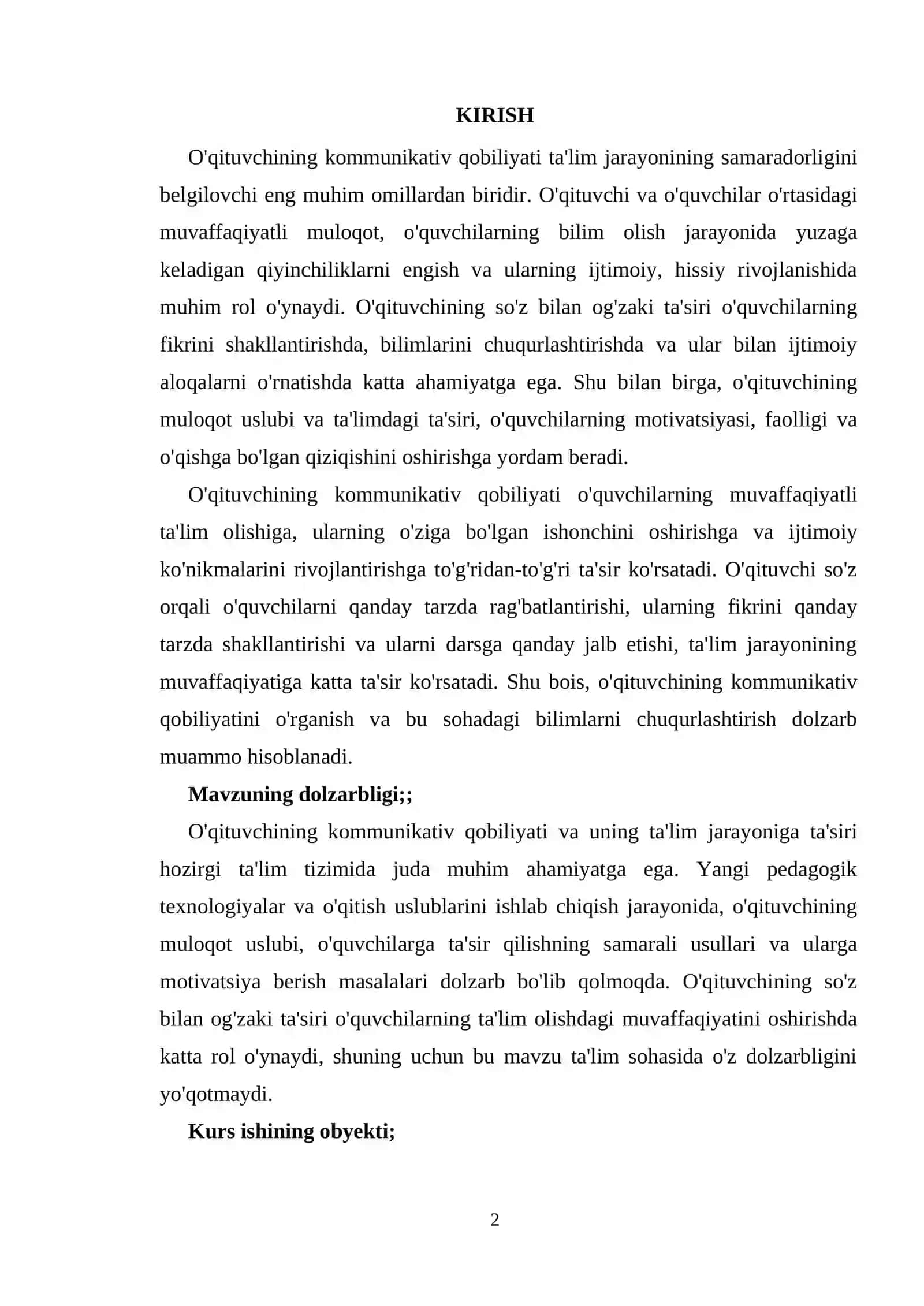 BOB O'QITUVCHINING KOMMUNIKATIV QOBILIYATI VA TA'LIM JARAYONIDAGI NATIJALAR 2
