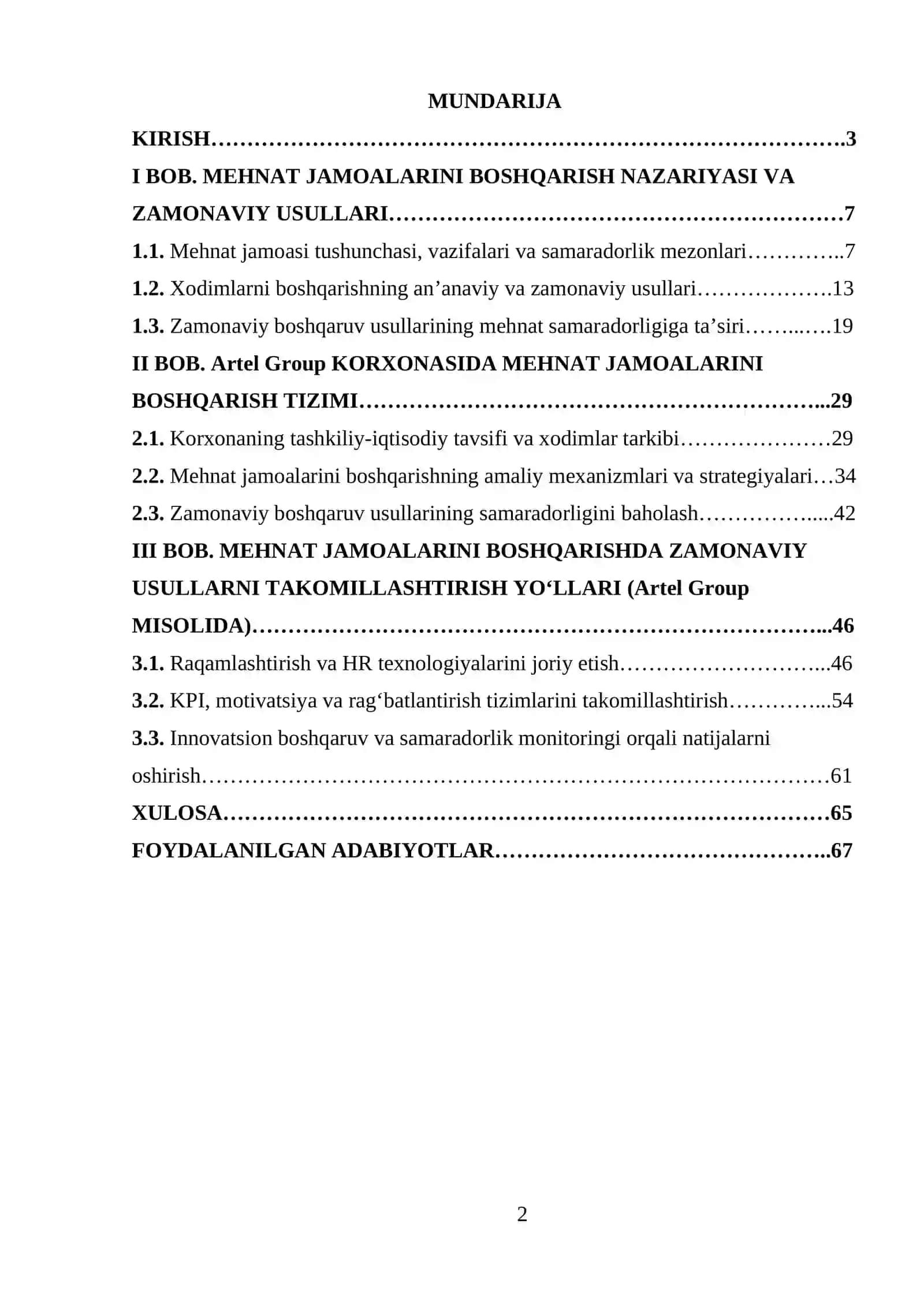 MEHNAT JAMOALARINI BOSHQARISHDA ZAMONAVIY USULLARNI TAKOMILLASHTIRISH YO‘LLARI (Artel Group MISOLIDA) 2