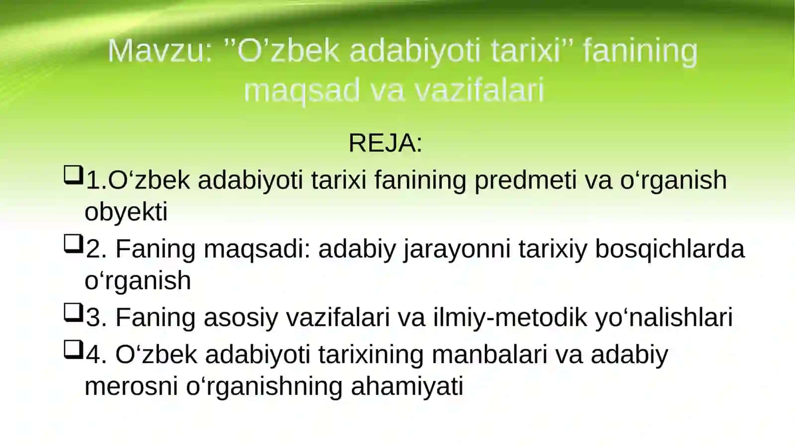 O’zbek adabiyoti tarixi fanini o‘qitish 2
