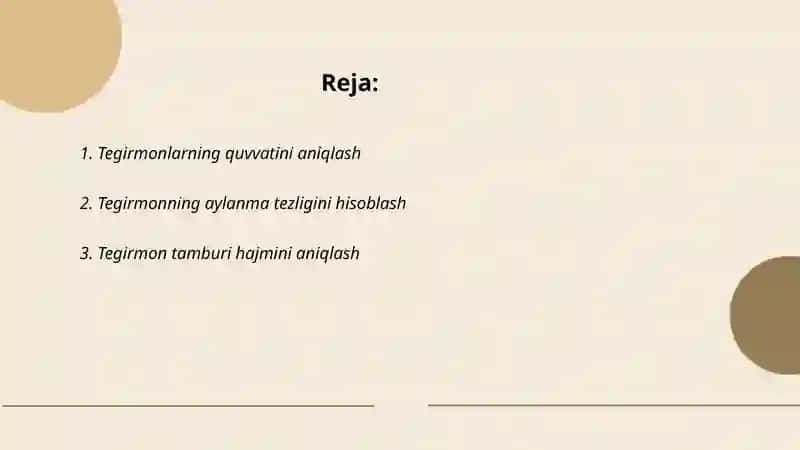 Tegirmonning asosiy parametirlarini hisoblash 2