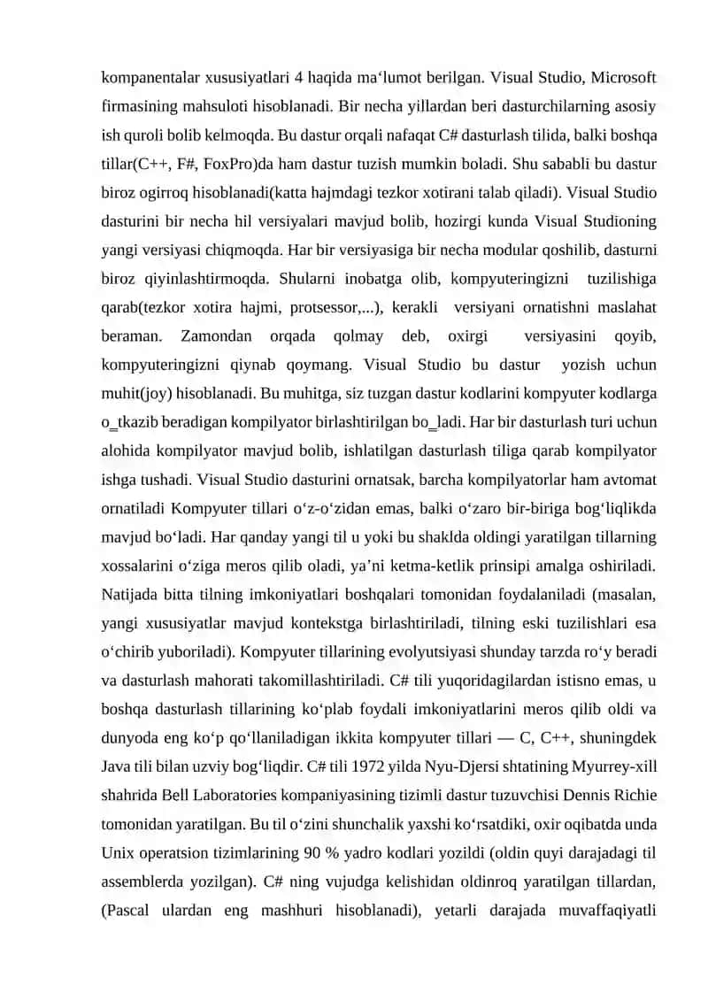 C# TILI VA UNING IMKONIYATLARI 2