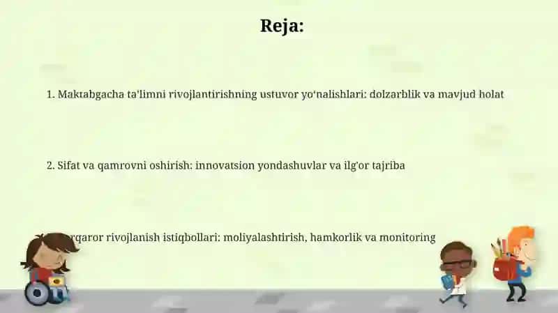Maktabgacha ta'lim tizimini rivojlantirishning ustuvor yo'nalishlari 2