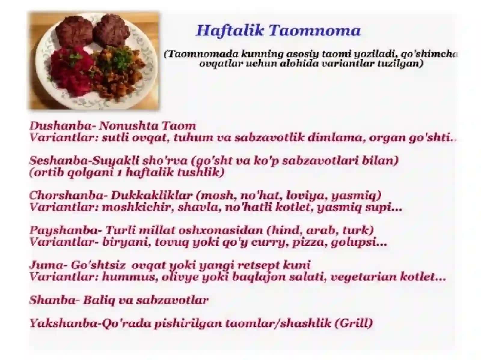 To’g’ri ovqatlanish va oziq ovqatlarining kunlik normasini tuzib chiqish 2