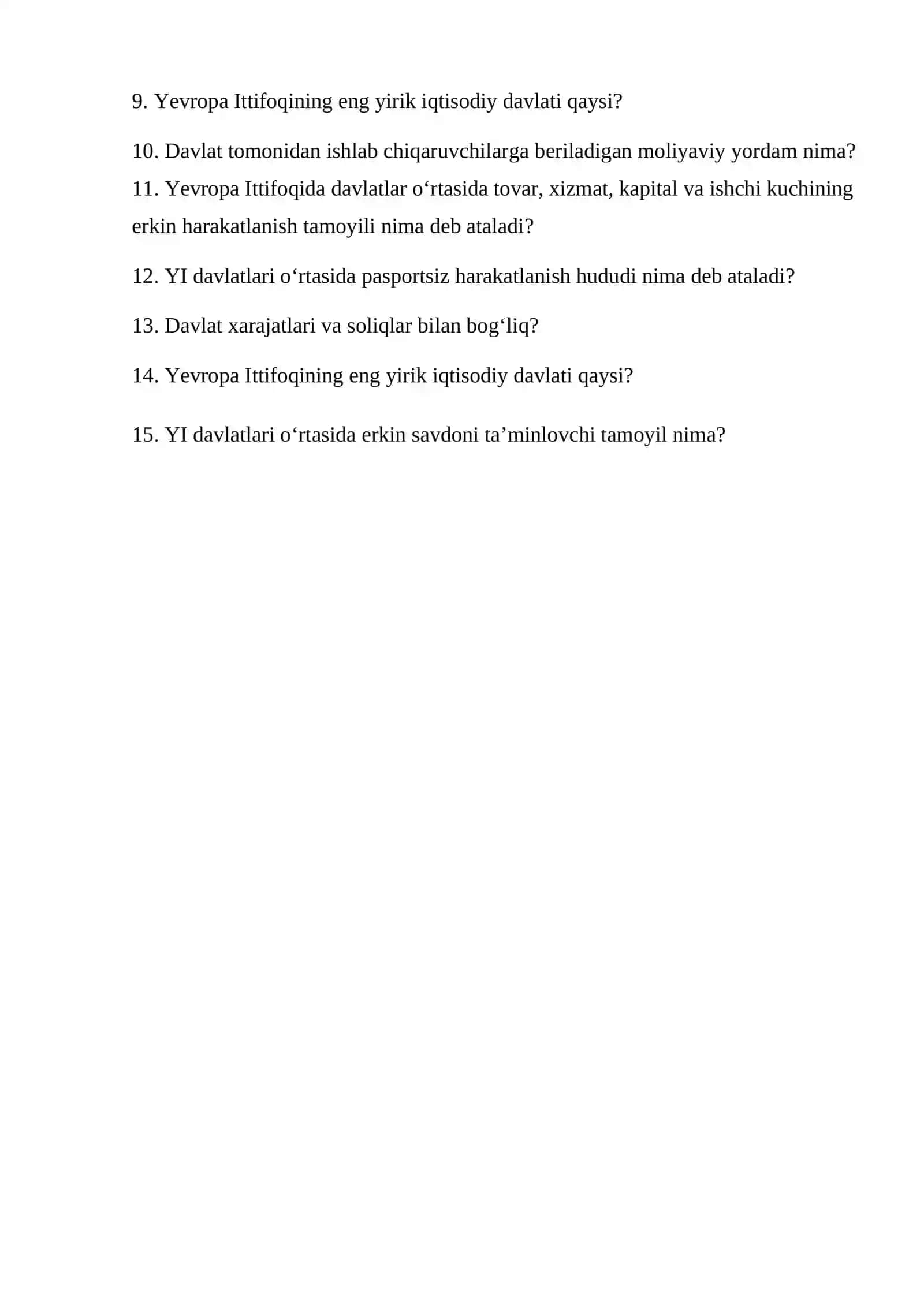 Yevropa hududi va Yevropa Ittifoqining iqtisodiy siyosati 2