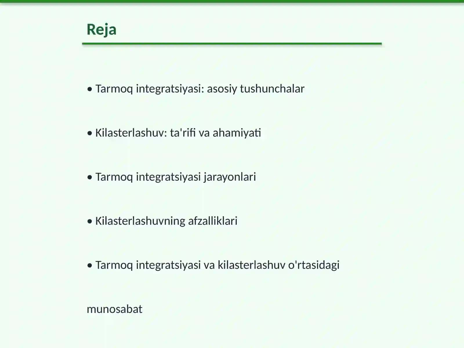 Tarmoq integratsiyasi va kilasterlashuv 2