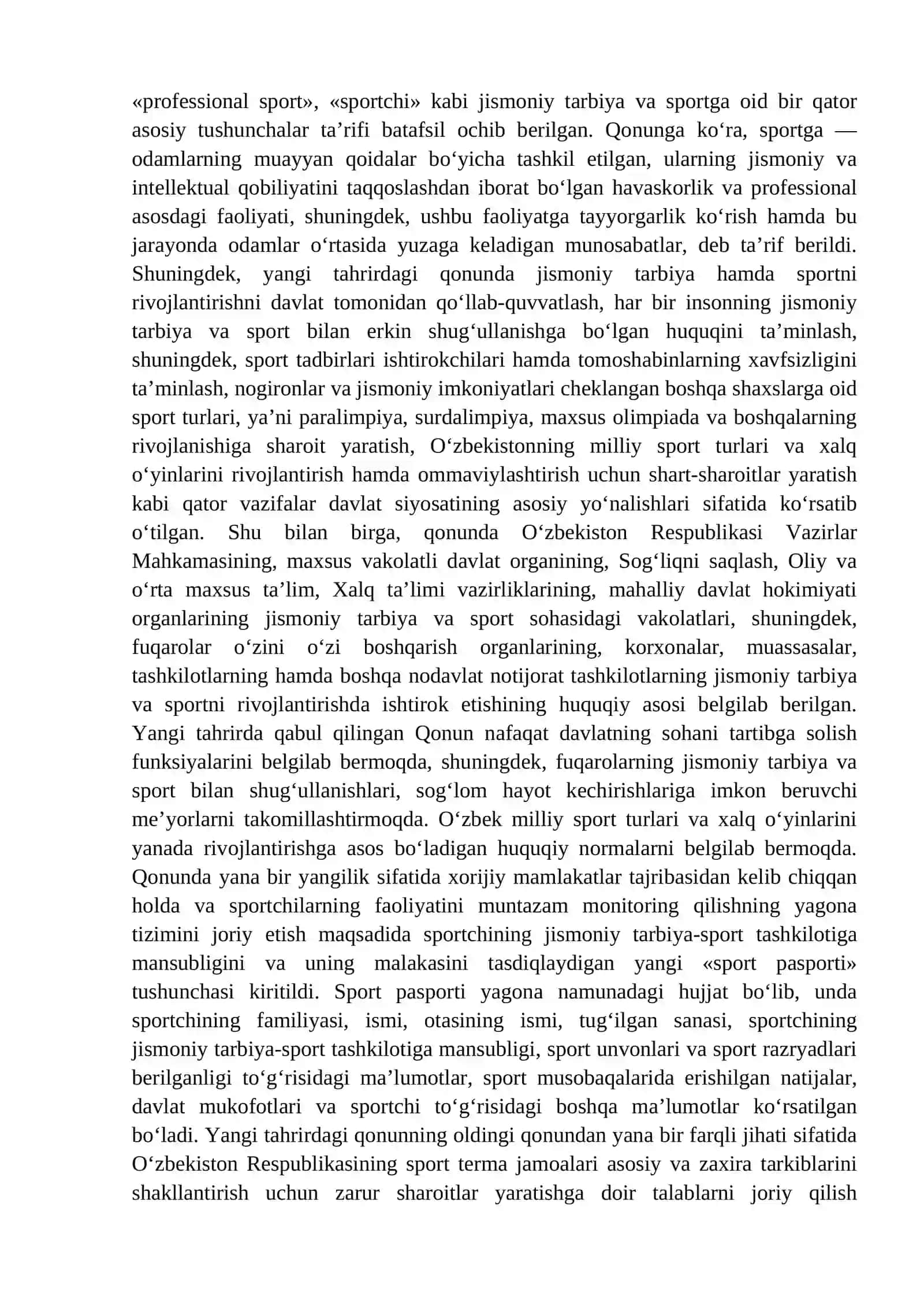 O‘zbekiston Respublikasi hukumatining jismoniy madaniyat va sport bo‘yicha qabul qilgan hujjatlarining ahamiyati 2