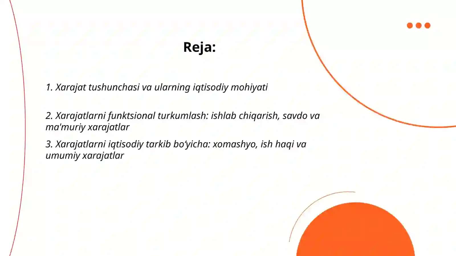 Firmalarda xarajatlar tushunchasi va ularning turkumlanishi 2