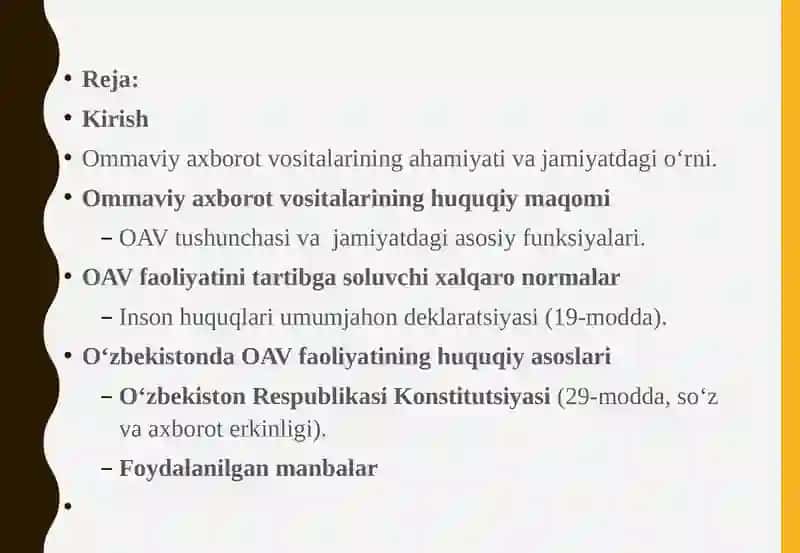 Ommaviy axborot vositalari faoliyatining huquqiy asoslari 2