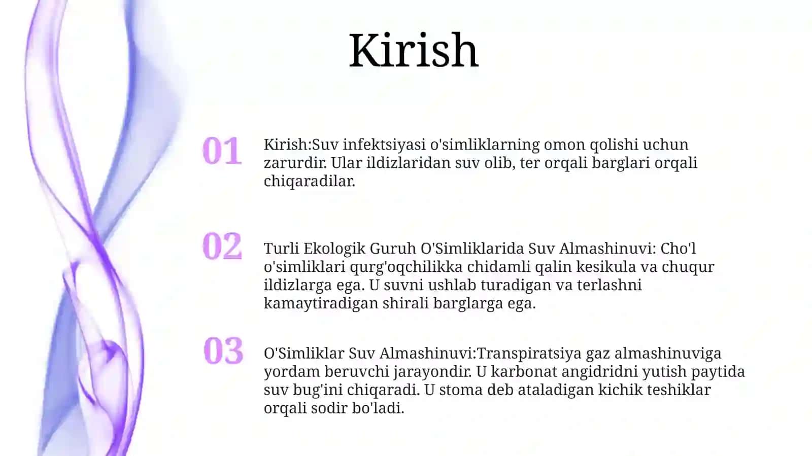 Turli Ekologik Guruh O'Simliklarida Suv Almashinuvi 2
