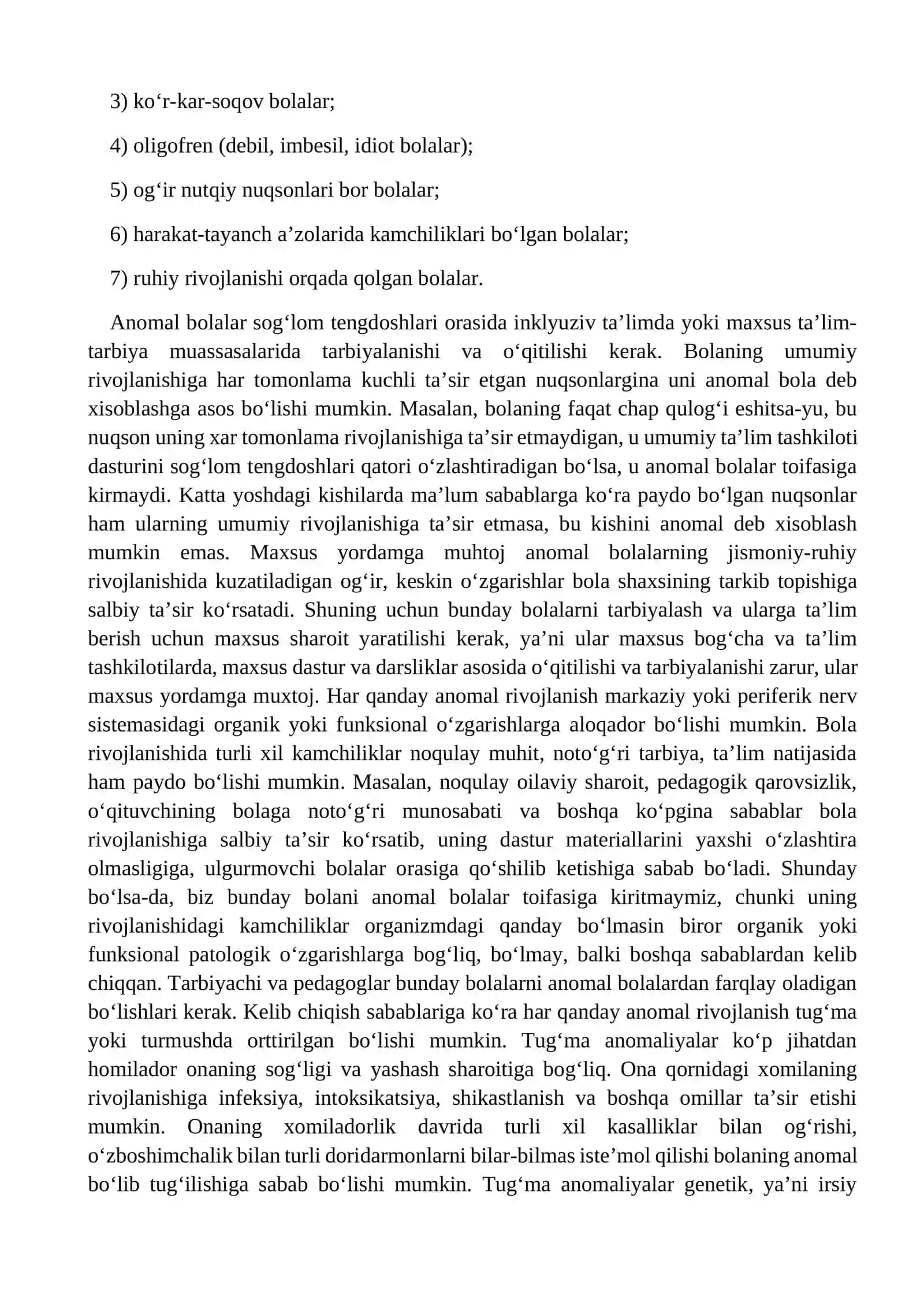 Inklyuziv ta’limga muhtoj anomal bolalar toifalari 2