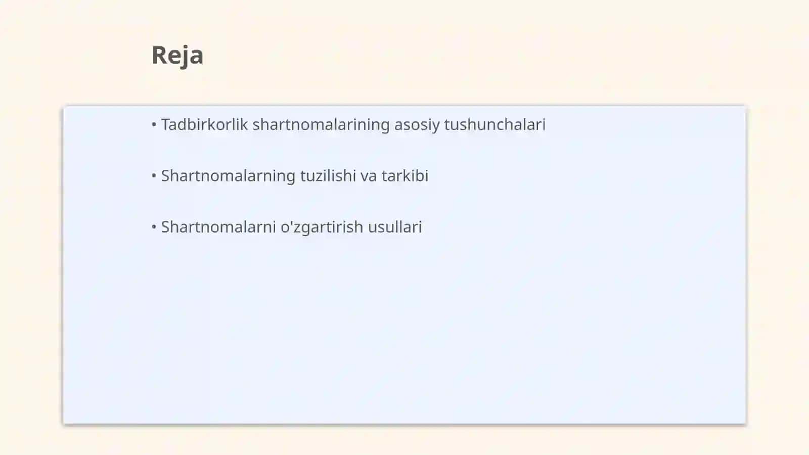 Tadbirkorlik shartnomalarini tuzish, oʻzgartirish va bekor qilish 2