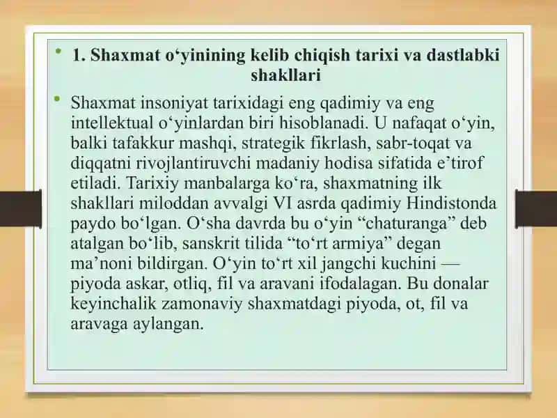 Shaxmat o'yinining paydo bo'lishi va jahonda rivojlanishi 2