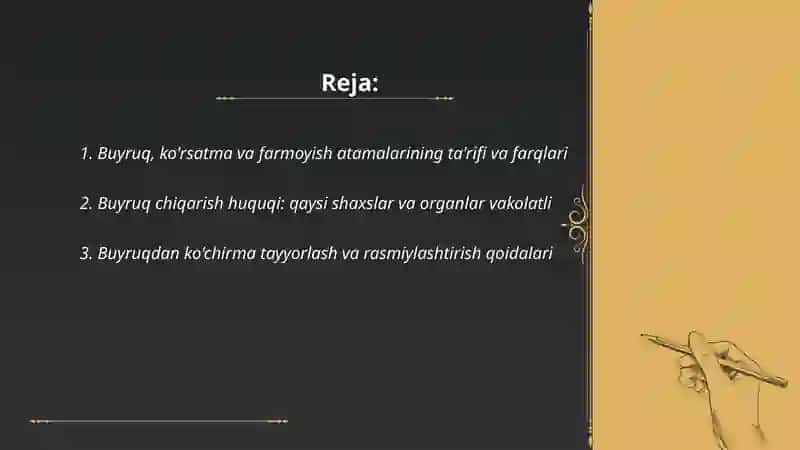 Buyruq, ko'rsatma va farmoyish atamalarining ta'rifi va farqlari 2