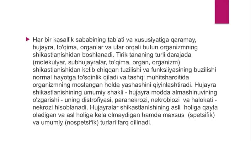 Hujayra shikastlanishiga mahalliy va umumiy reaksiyalar 2
