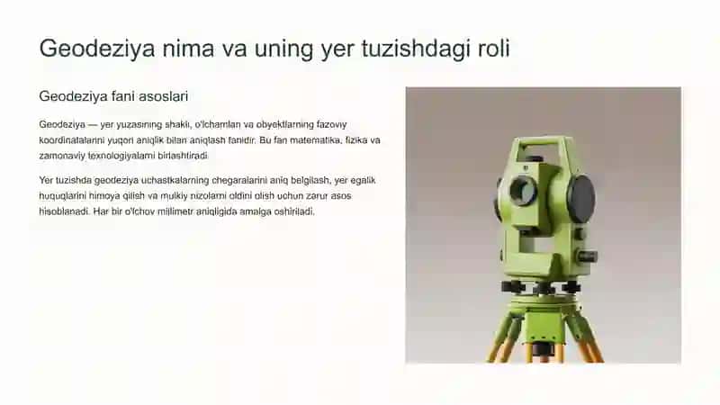 Yer Uchastkalarini Belgilashda Geodeziya Ishlarining Maqsadi va Texnologiyalari 2