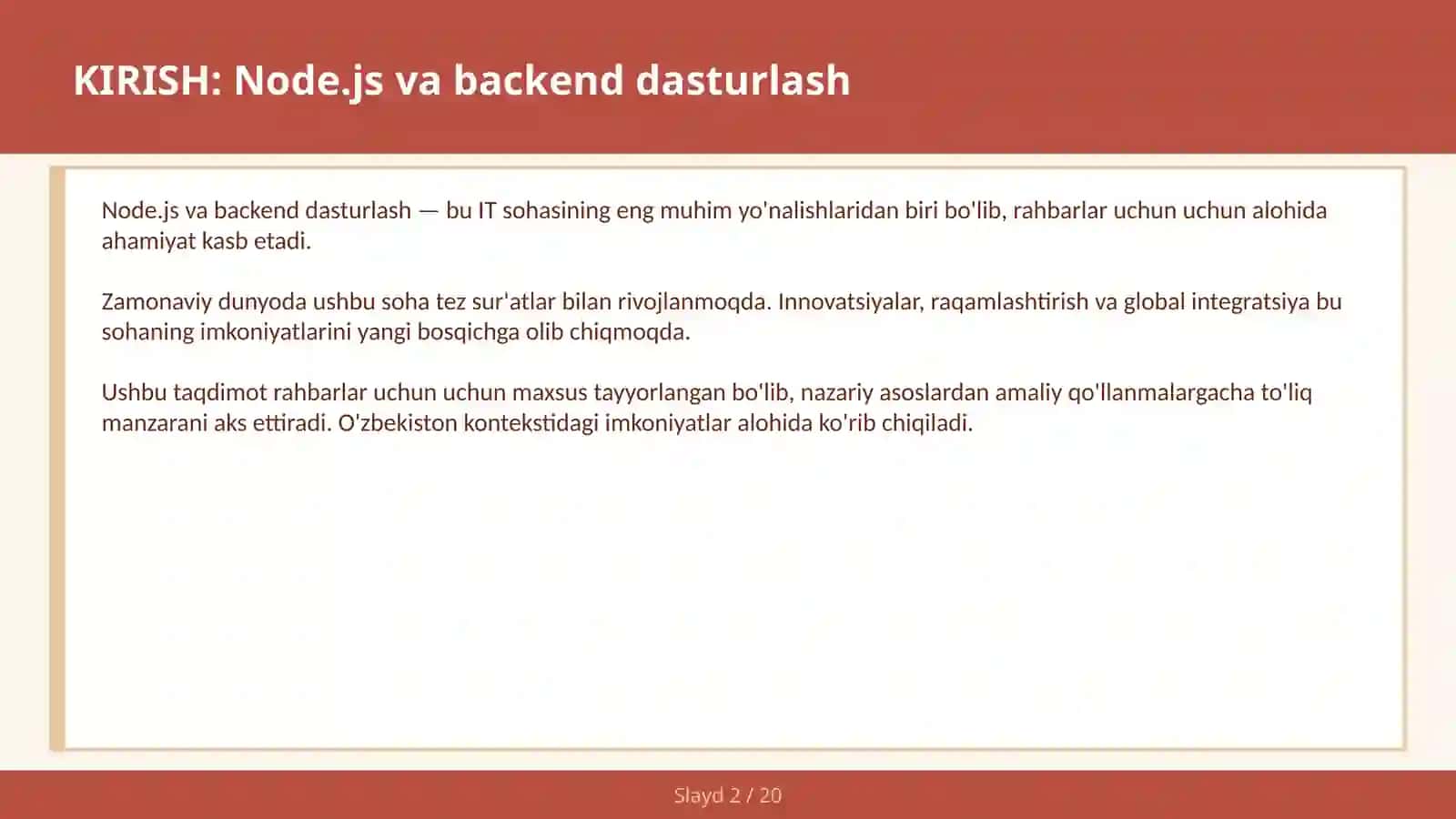 Node.js va backend dasturlash 2