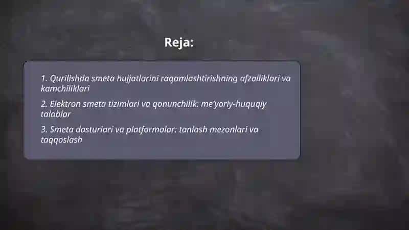 Qurilishda shaffoflik va smeta hujjatlarining raqamli transformatsiyasi 2