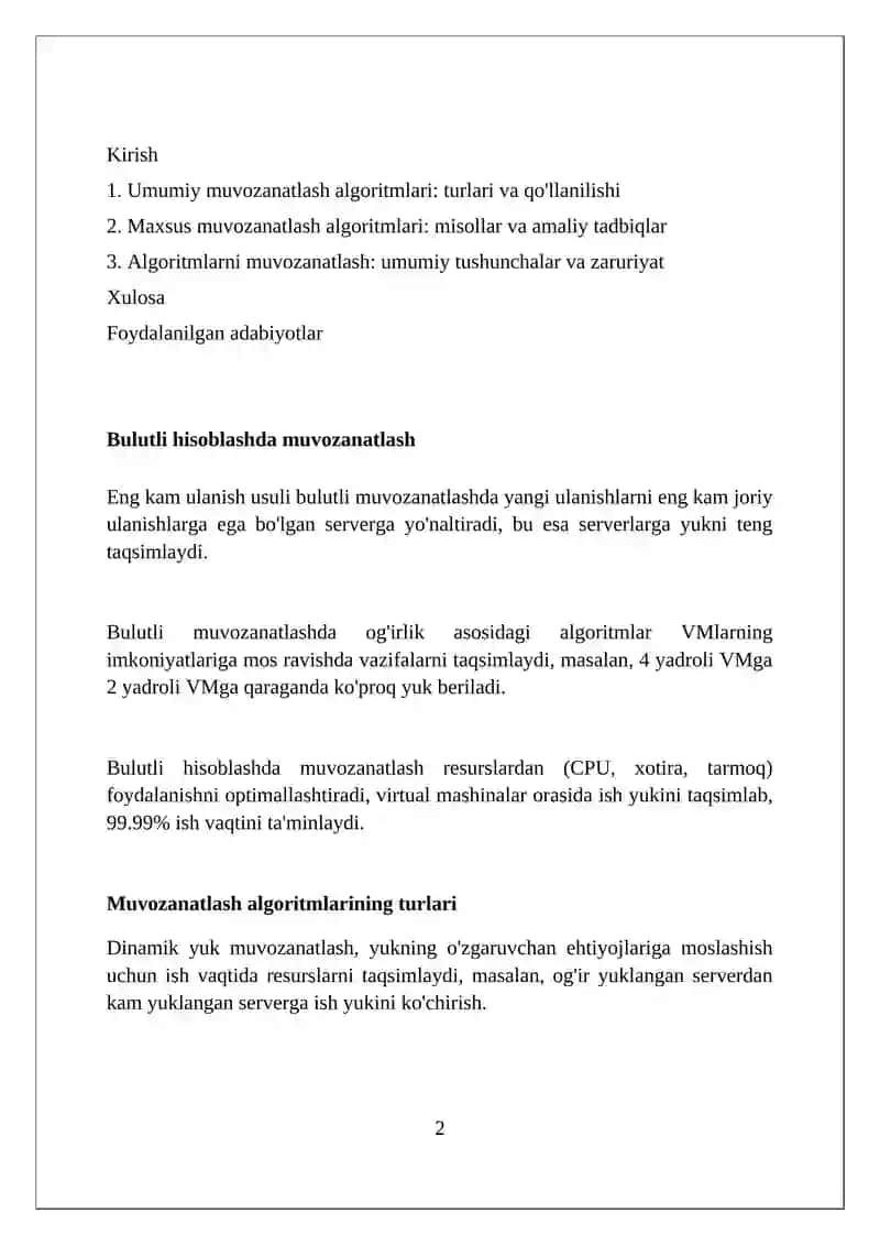 Muvozanatlash algoritmlari: muvozanatlashning umumiy va xususiy algoritmlari 2