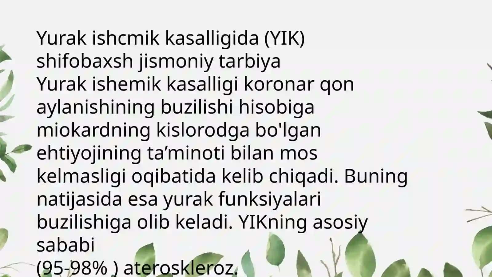 Kinezalogiyada hamshiralik ishi fanidan Qon aylanish azo kasalliklarida davolovchi mashqlarni bajarish va bemorga orgatish 2