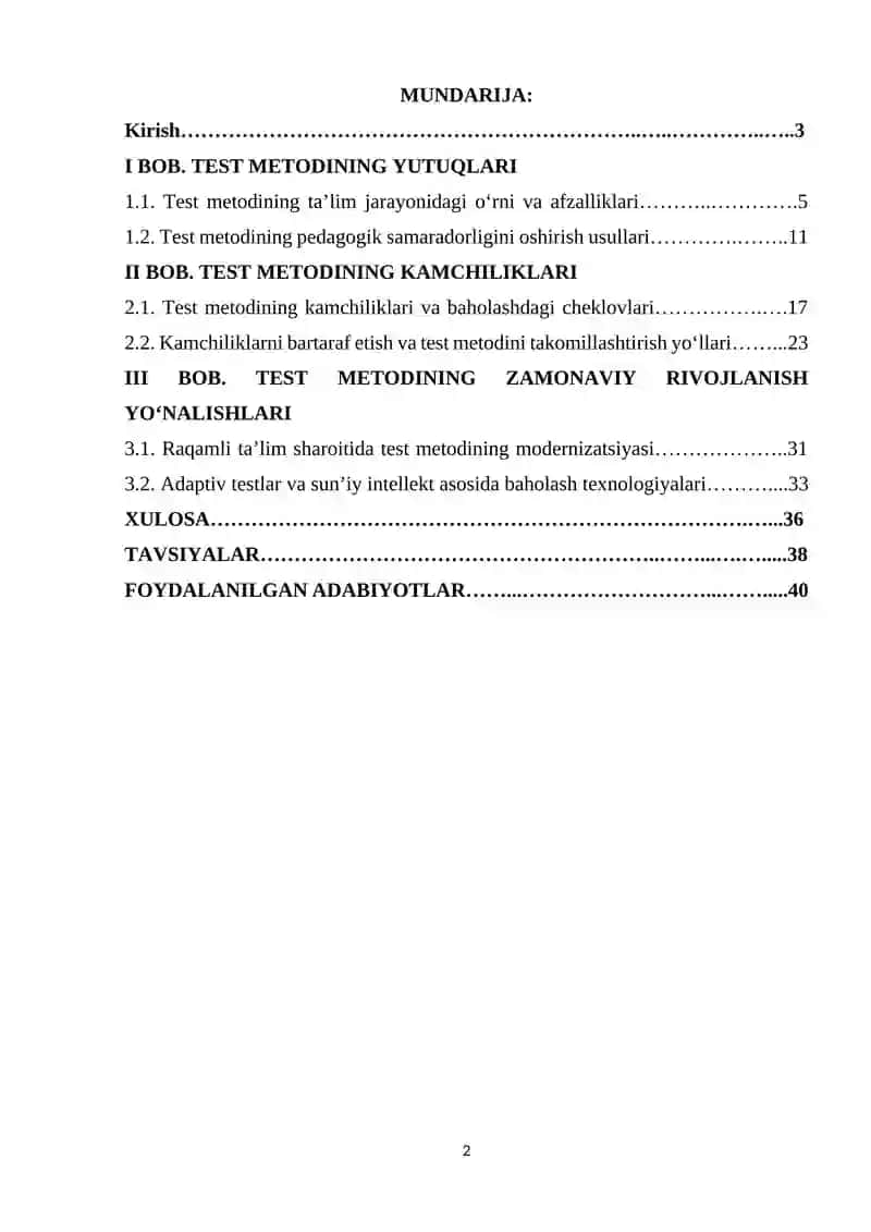 TEST METODINING YUTUQ VA KAMCHILIKLARI 2