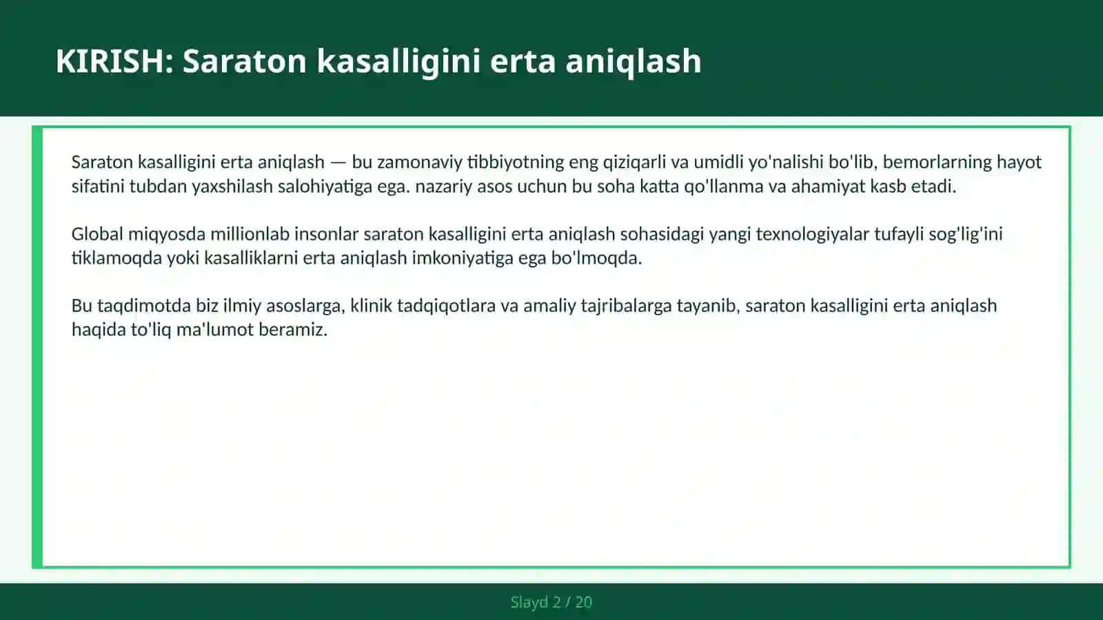 SARATON KASALLIGINI ERTA ANIQLASH 2