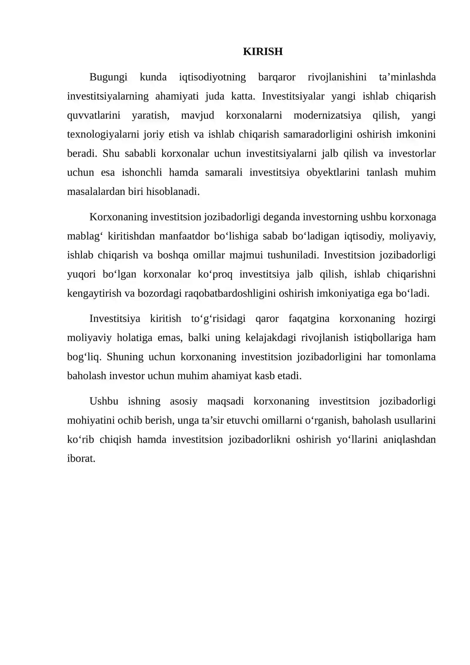 Korxonaning Investitsion Jozibadorligini Baholash 2
