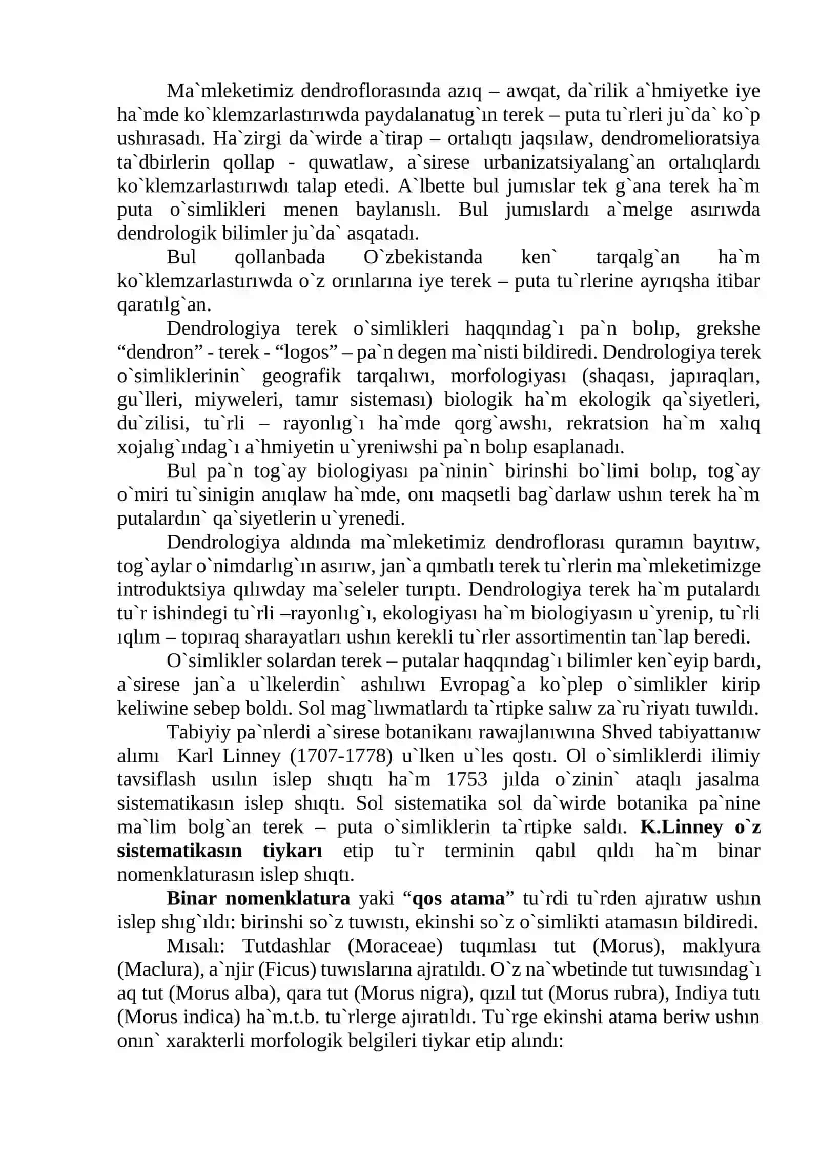 AGASH–PUTA O’SIMLIKLERI SISTEMATIKASI. DENDROFLORA HA`M BINAR NOMENKLATURA XAQQINDA TUSINIK 2