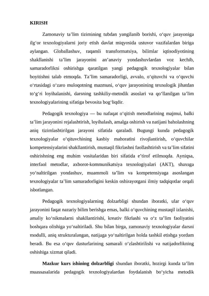 Pedagogik texnologiyalar va ularni o'qitish jarayonida qo'llashning pedagogik asoslari 2