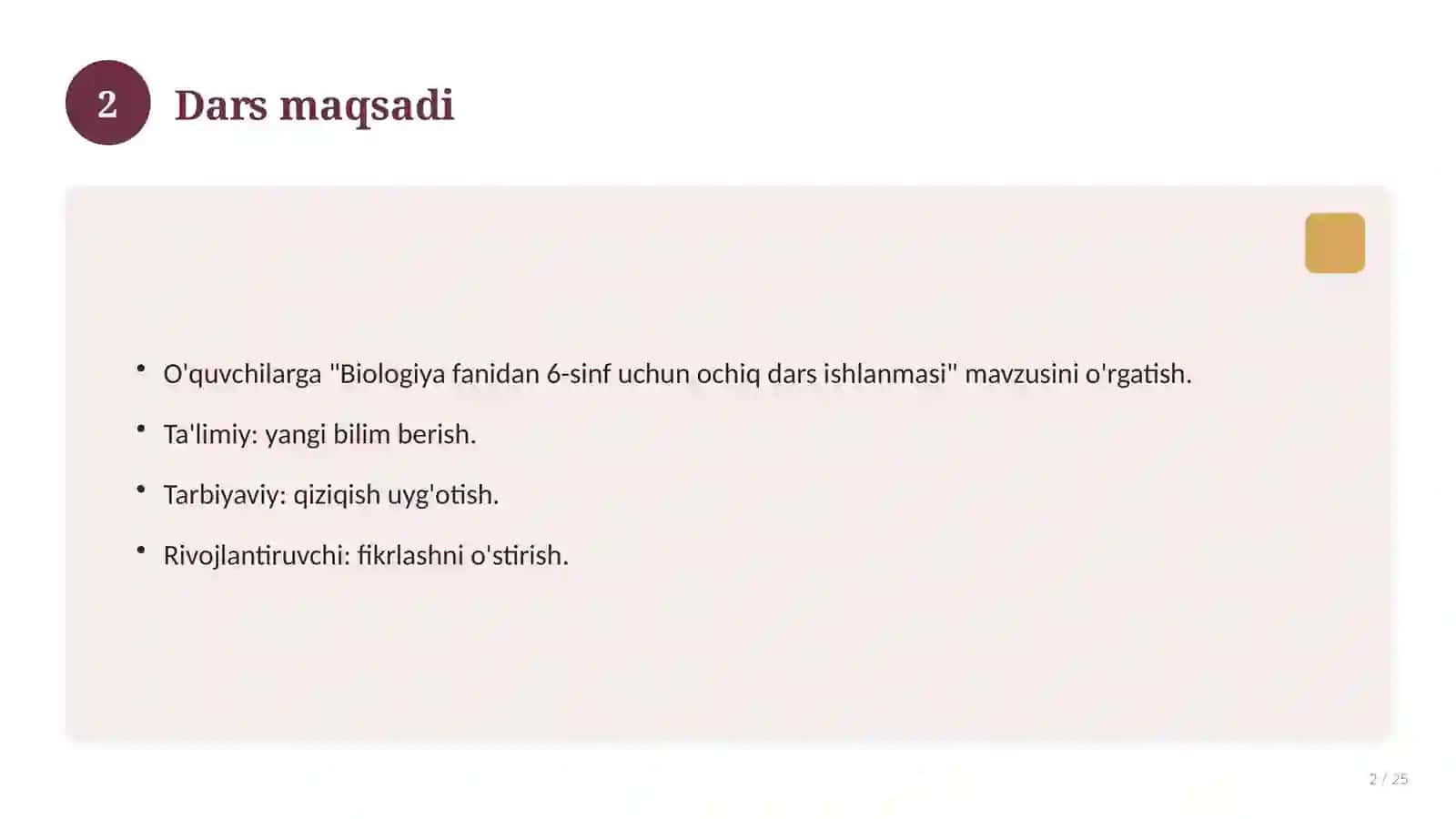 Biologiya fanidan 6-sinf uchun ochiq dars ishlanmasi 2