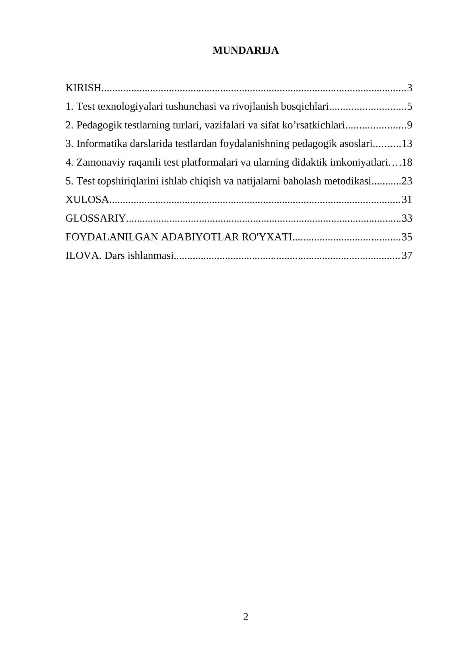 INFORMATIKA FANIDA TEST TEXNOLOGIYALARIDAN FOYDALANISH 2