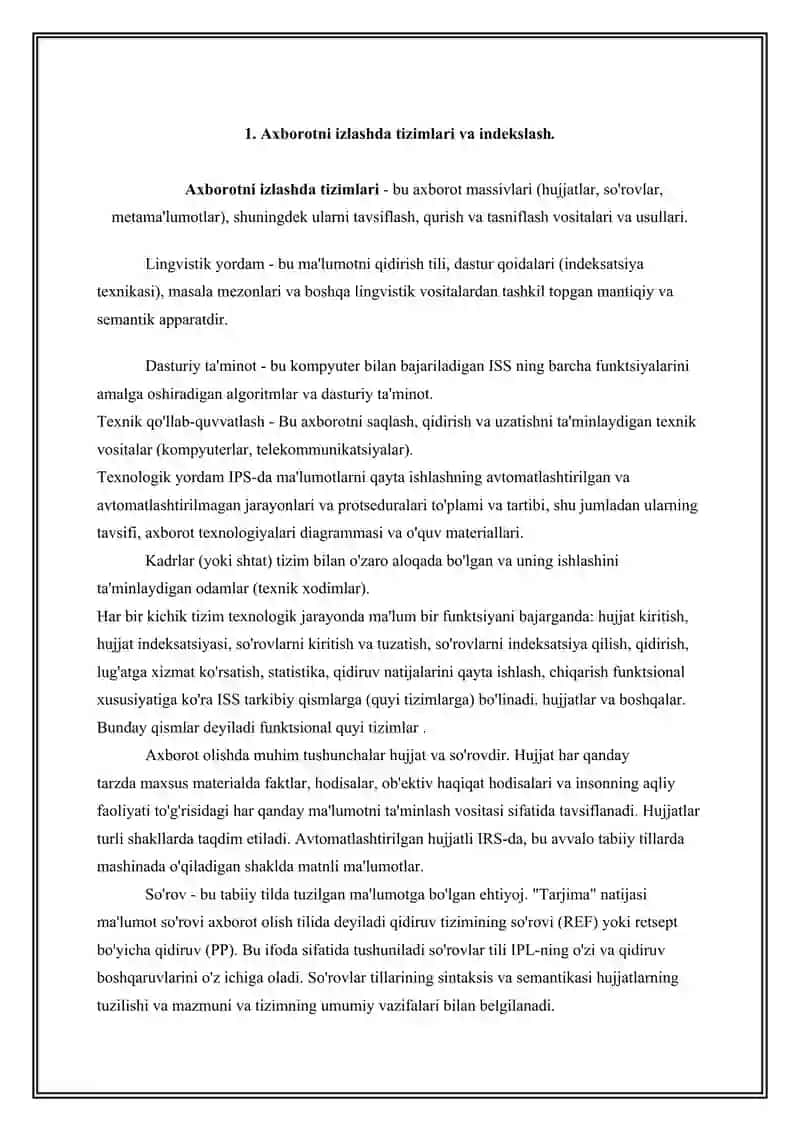 Axborot izlash tizimlarida indeks yaratish modeli va usullari 2