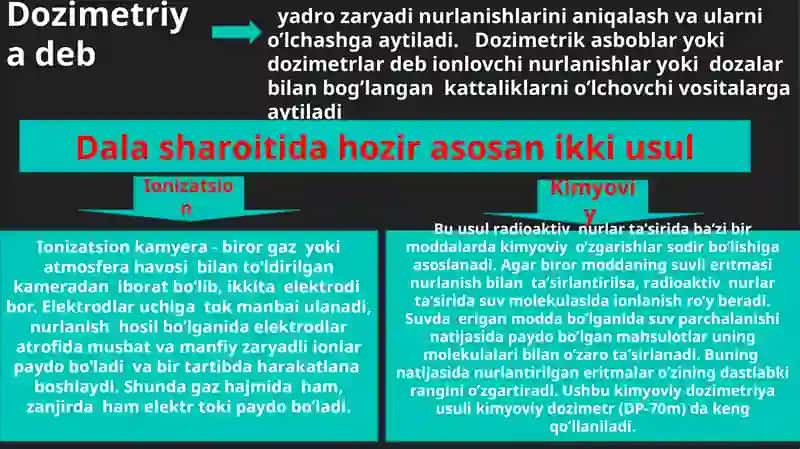 Dozimetriya metodlari. Dozimetrik asboblar tasnifi 2