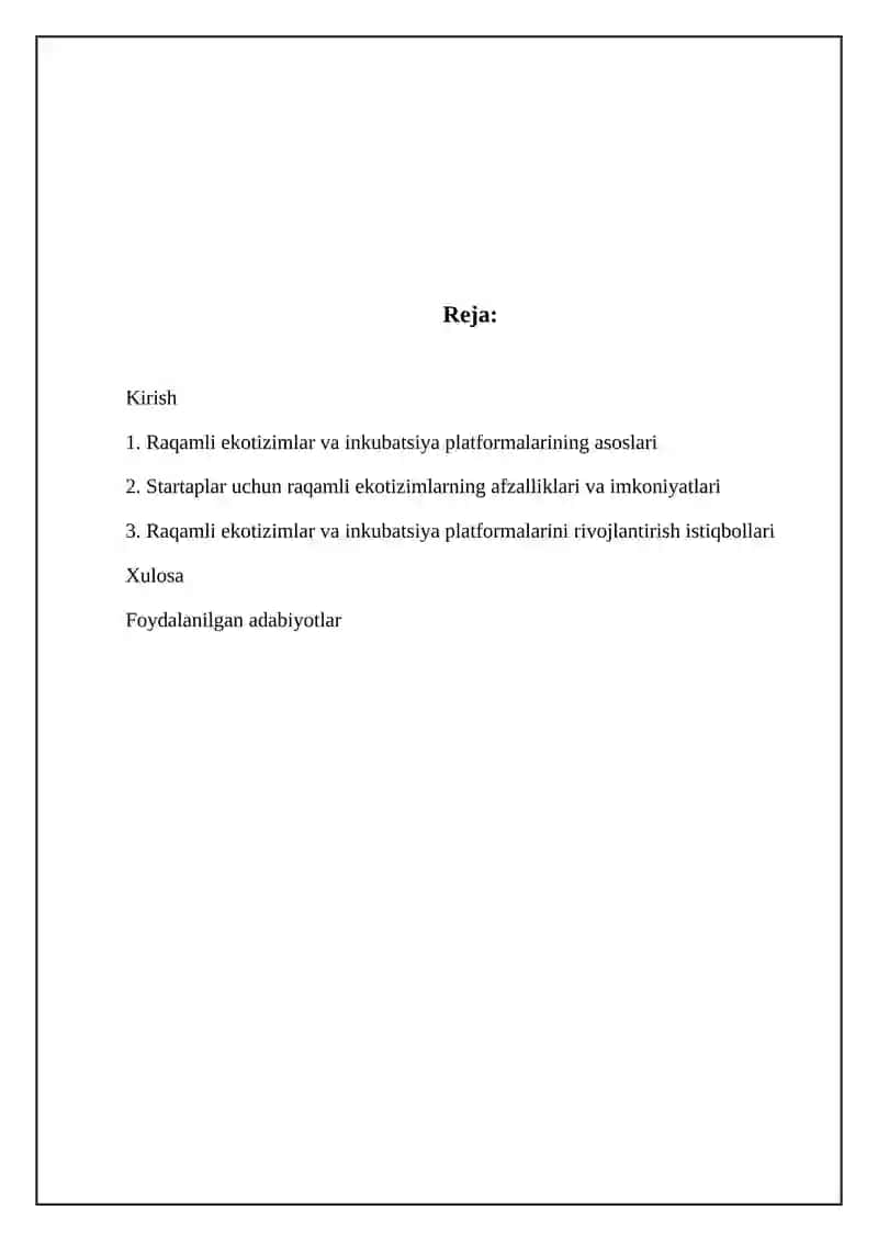 Startaplar uchun raqamli ekotizimlar va enkubatsiya platformalari 2