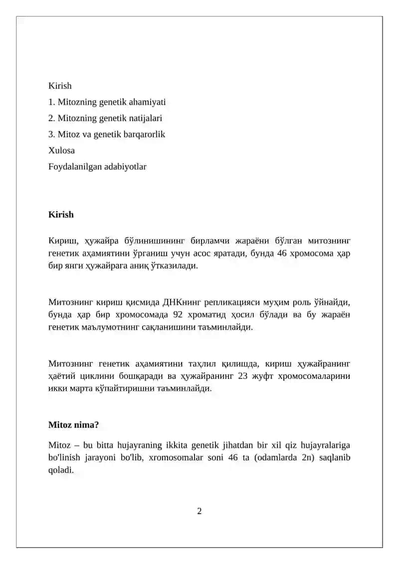 Mitozning genetik mohiyati 2