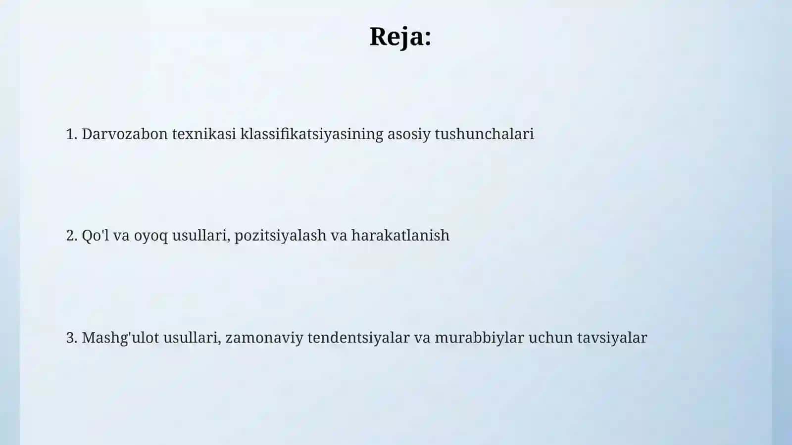 Darvozabon texnikasi tasnifi 2