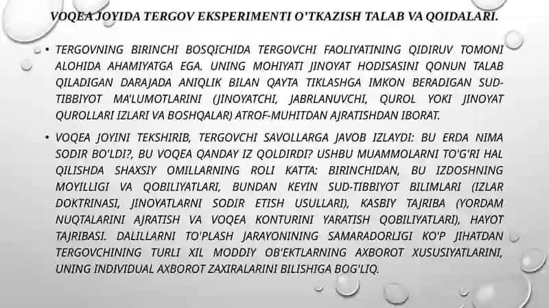 Voqea joyida tergov eksperimentining ko’rsatmalarini tekshirishning psixologik xususiyatlari 2