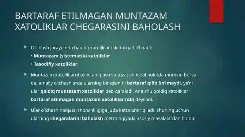 Bartaraf etilmagan muntazam xatoliklar chegarasini baholash 2