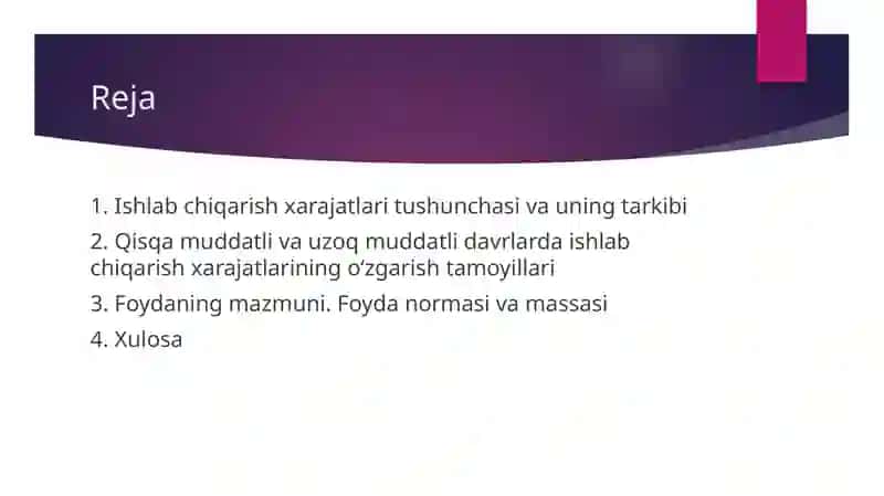 Ishlab chiqarish xarajatlarni minimallashtirish shartlari va korxonaning zararsiz ishlash nuqtasini hisoblash yo’llari 2