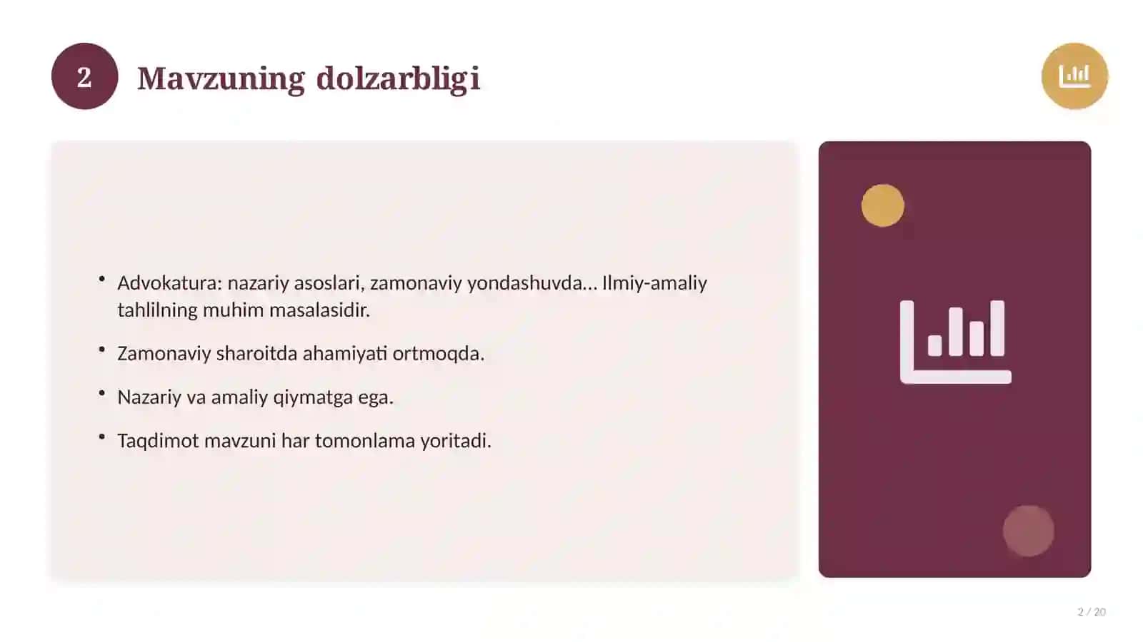 Advokatura: nazariy asoslari, zamonaviy yondashuvda (Magistrlik dissertatsiyasi mavzusi) 2