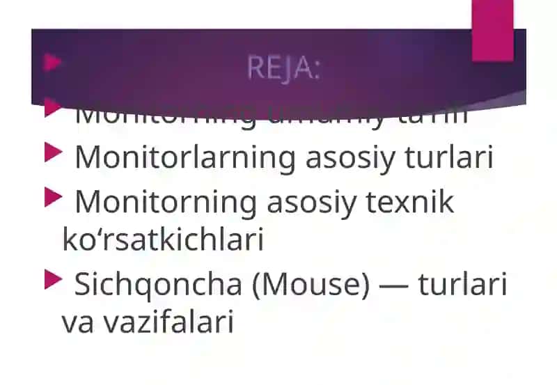 Monitor va sichqoncha qurilmalarining turlari va vazifalari 2