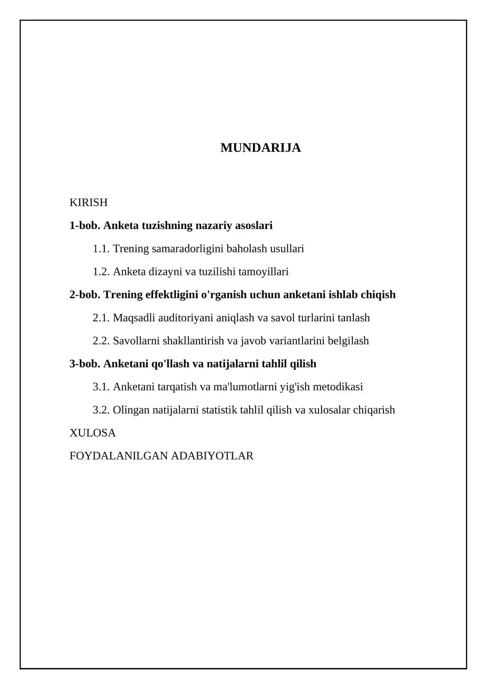 Trening effektligini òrganish bòyicha anketa tuzish 2