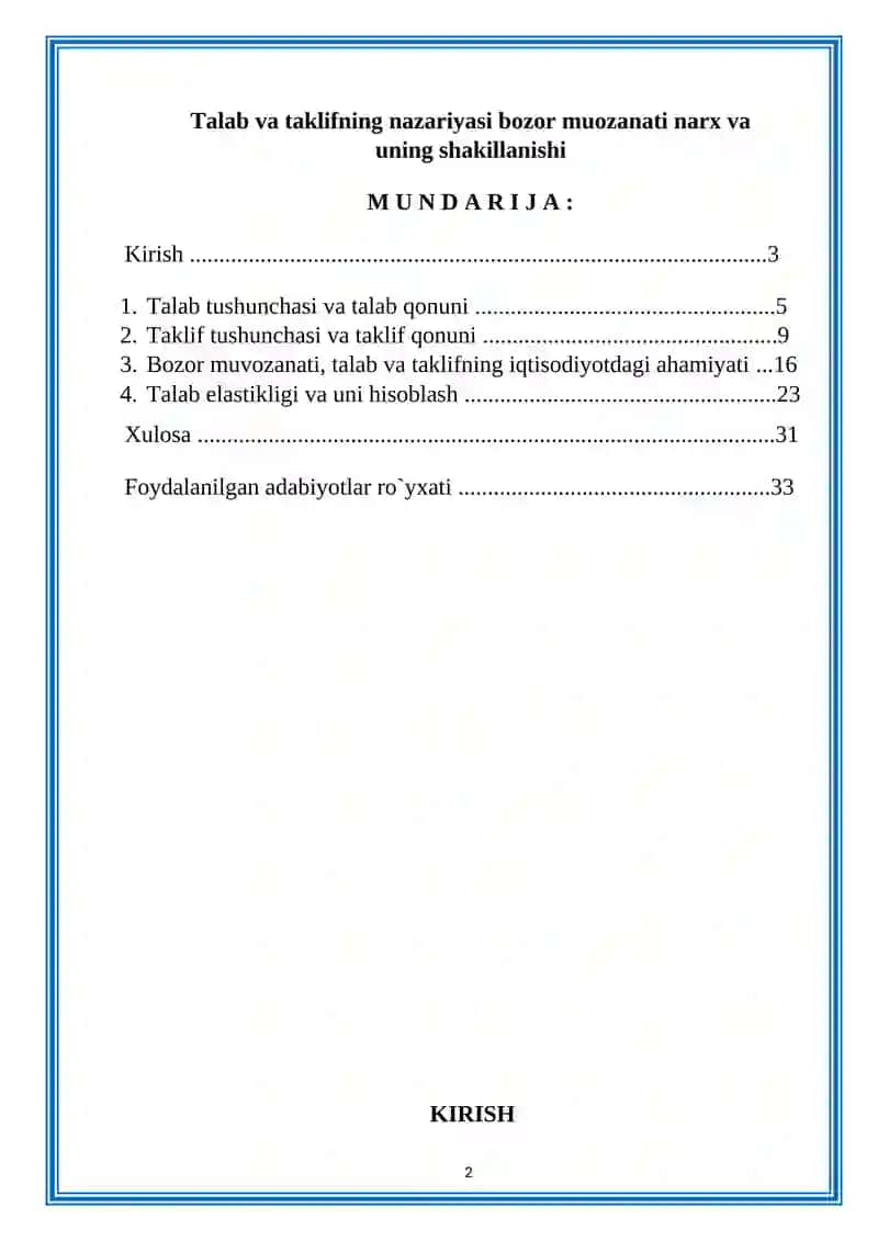 Talab va Taklifning Nazariyasi Bozor Muozanati Narx va Uning Shakillanishi 2
