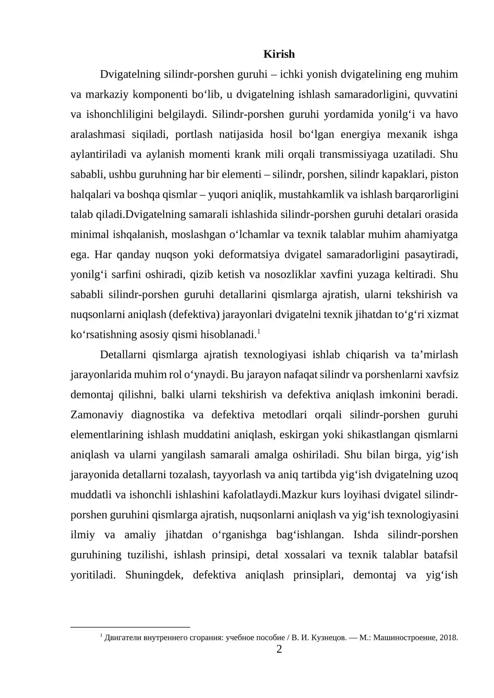 Divigatel silindr-porshen guruhi detallarni qismlariga ajratish nuqsonlarini aniqlash (defektiva) va yeg'ish texnalogik xaritasi 2