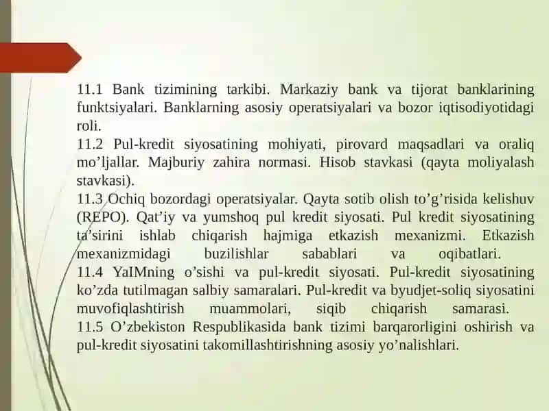 PUL-KREDIT SIYOSATI.BANK TIZIMI 2