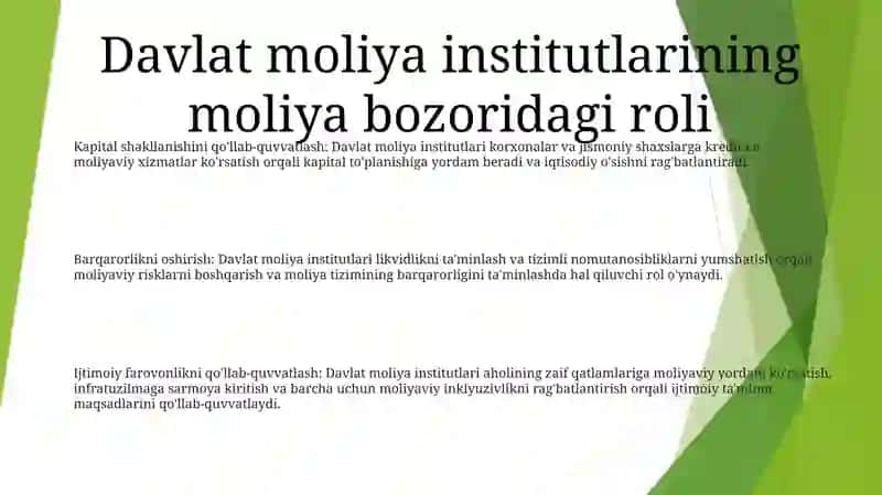 Davlat Moliya Institutlarining Moliya Bozorlaridagi Faoliyati Va Roli 2