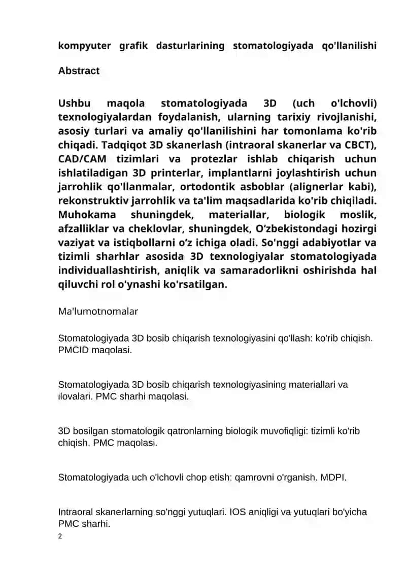 Kompyuter modellshtiruvi,Stomatologiyada zamonaviy modellashtirish va grafik dasturlarning qullanilishi 2