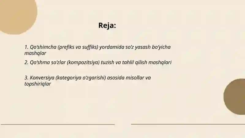 So'z yasalish usullarini o'qitishga oid mashq va topshiriqlarning mazmuni 2