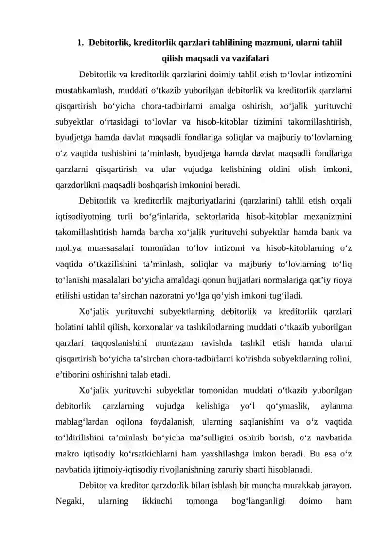 Debitorlik va kreditorlik qarzlari taxlili 2