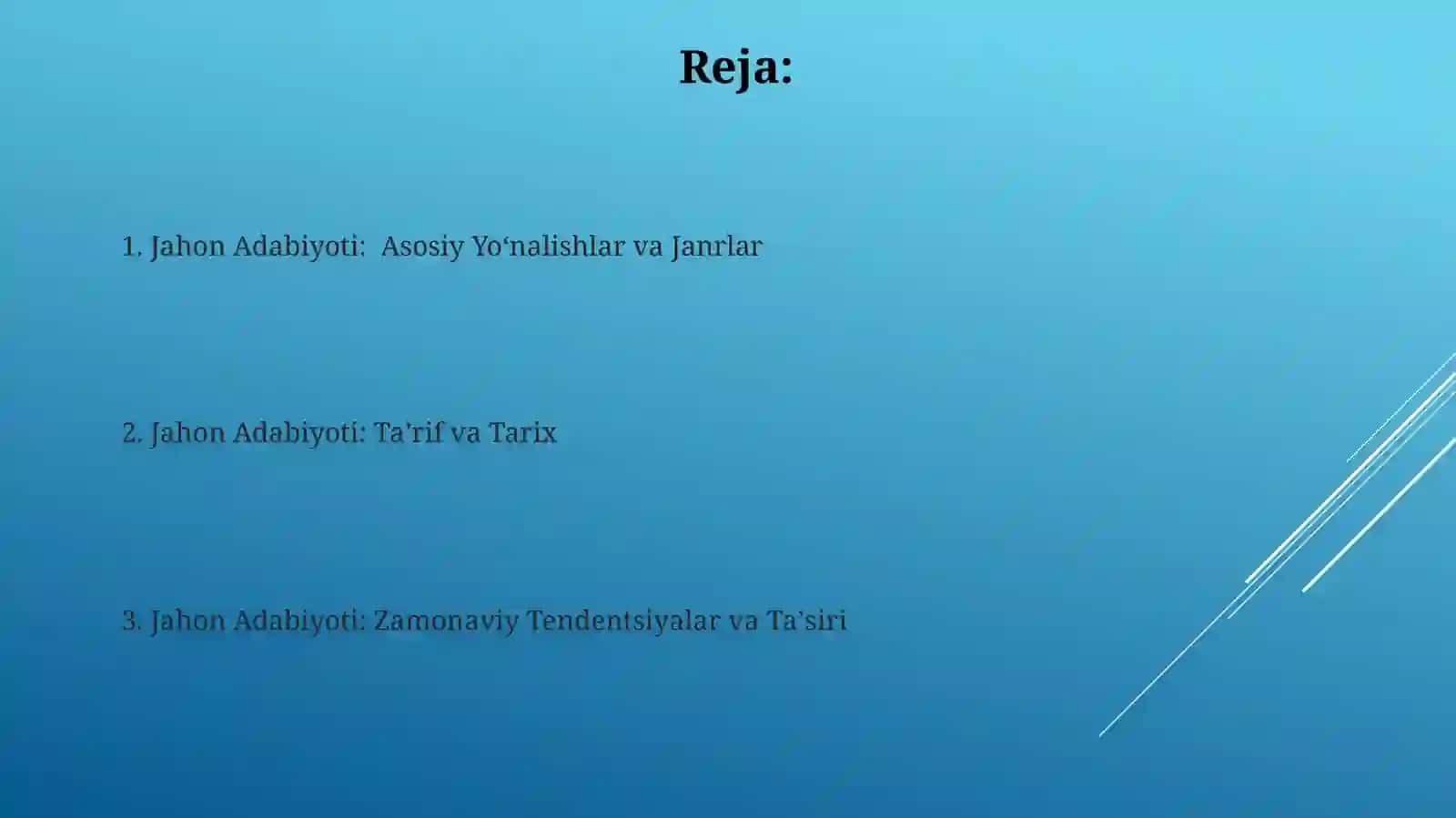 Jahon Adabiyoti: Asosiy Yoʻnalishlar va Janrlar 2